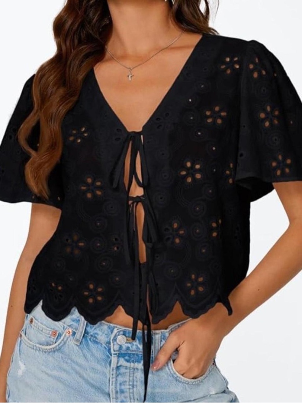 Joie Eyelet Lace Tie Front Top ~ Size Xl